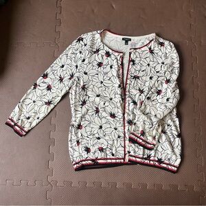 Talbots Black, White, Red Floral Cardigan Size XLP